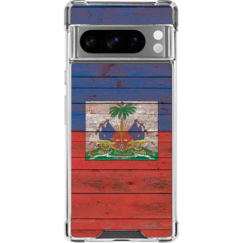 Haiti Flag Dark Wood Google Pixel 8 Pro Clear Case